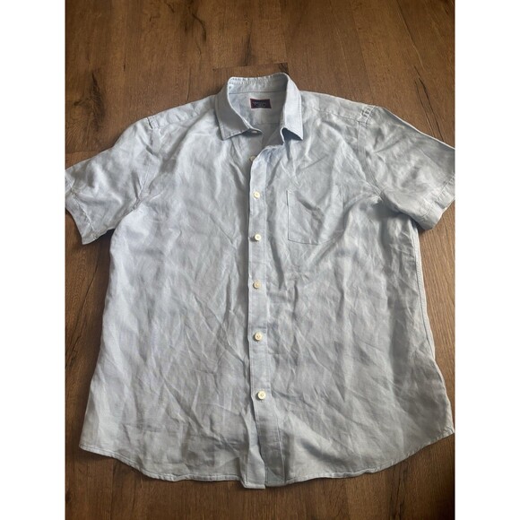 Untuckit Shirt Mens Size Large Light Blue Solid Short Sleeve Button Up linen - Picture 1 of 6
